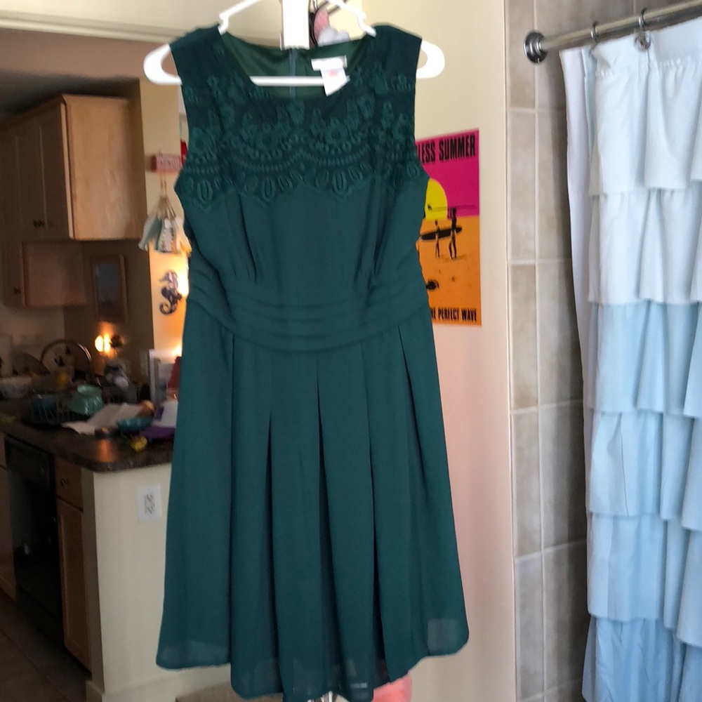 ModCloth Evergreen party dress with lace and mesh
